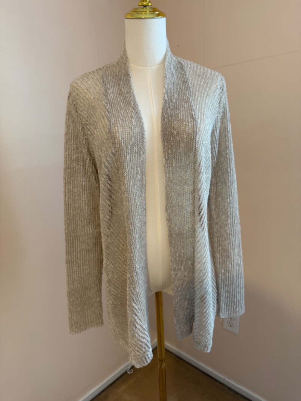 Eileen Fisher Women's Tan Lightweight Linen Open Cardigan Size Small